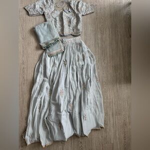 Lashkaara blue gray lengha with net duppata